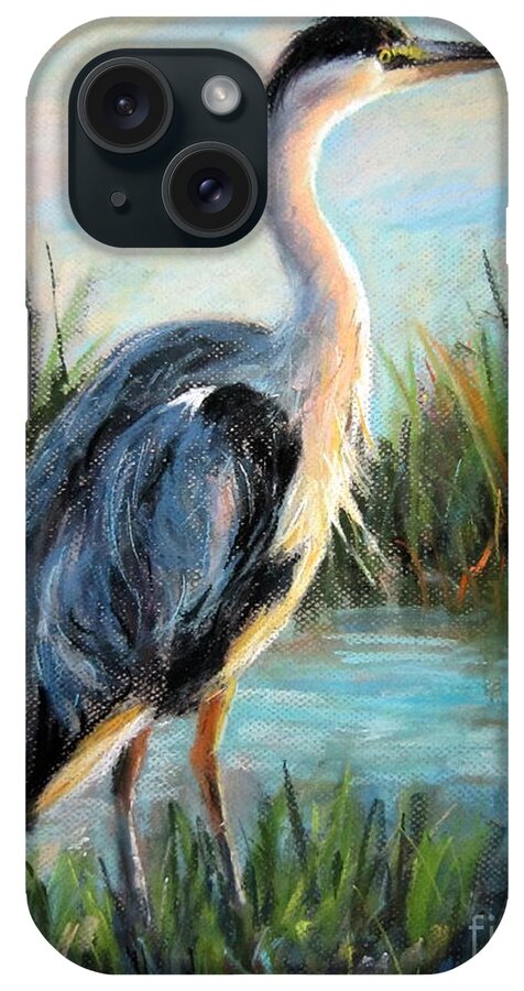 Blue Heron iPhone Case featuring the painting Blue heron by Jieming Wang