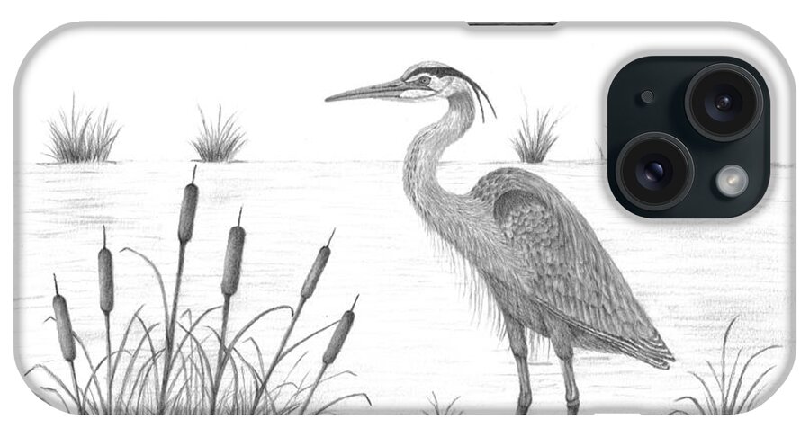 Blue Heron iPhone Case featuring the drawing Blue Heron by Patricia Hiltz