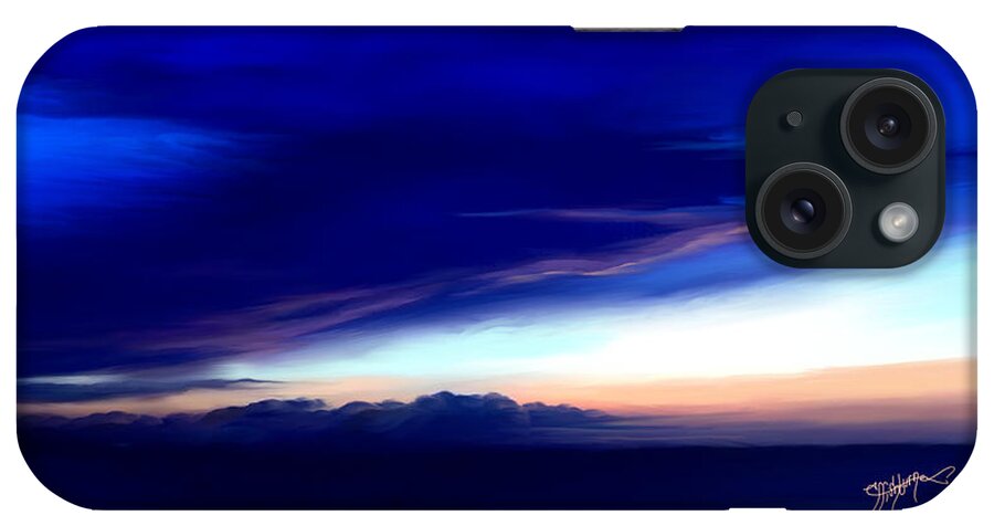 Horizon iPhone Case featuring the digital art Blue horizon dawn over sea by Anthony Fishburne