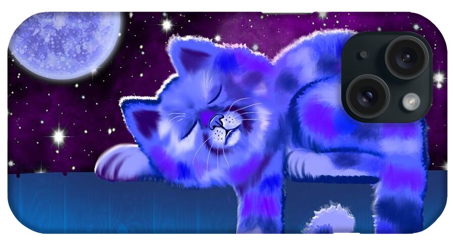 Cat iPhone Case featuring the painting Blue Moon Slumber by Nick Gustafson