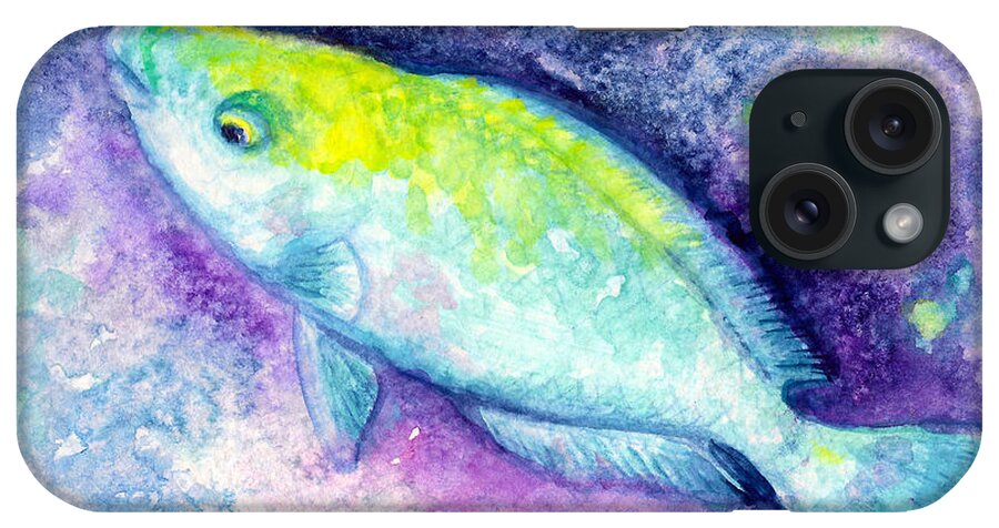 Tropical Fish iPhone Case featuring the painting Blue Parrotfish by Ashley Kujan