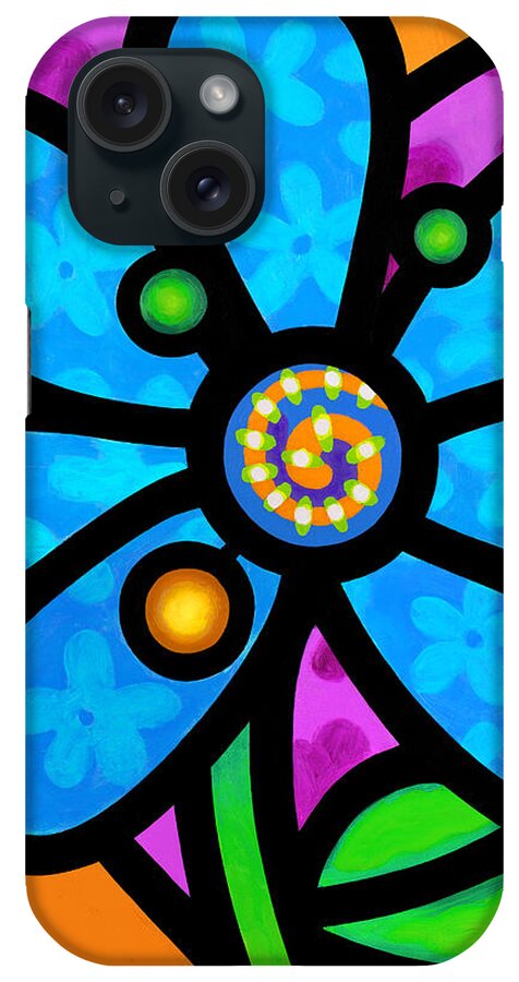 Abstract iPhone Case featuring the painting Blue Pinwheel Daisy by Steven Scott