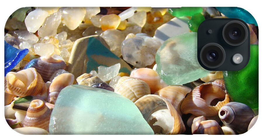 Seaglass iPhone Case featuring the photograph Blue Seaglass Beach art prints Shells Agates by Patti Baslee