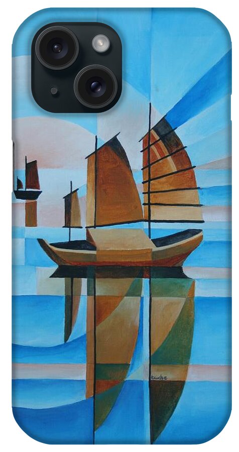 Sailboat iPhone Case featuring the painting Blue Skies and Cerulean Seas by Taiche Acrylic Art
