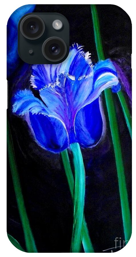 Blue Tulip Canvas Print iPhone Case featuring the painting Blue Tulip Variation by Jayne Kerr 