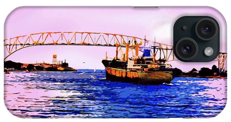  Transportation iPhone Case featuring the painting Blue Water Bridge by CHAZ Daugherty