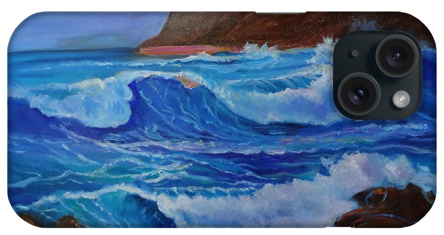 Waves iPhone Case featuring the painting Blue Waves Hawaii by Jenny Lee