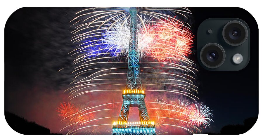 Bastille Day iPhone Case featuring the photograph Blue White Red Fireworks by Joel Thai