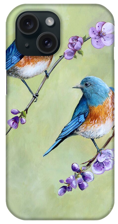 Bluebirds iPhone Case featuring the painting Bluebirds and Blossoms by Debbie Hart