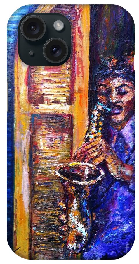 New Orleans iPhone Case featuring the painting Blues Sax by Beverly Boulet