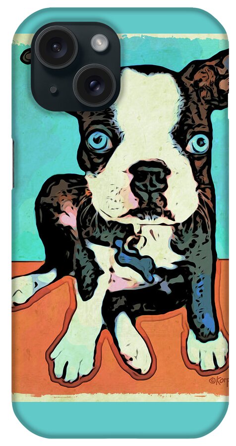 Rebecca Korpita iPhone Case featuring the digital art Boston Terrier - Blue by Rebecca Korpita