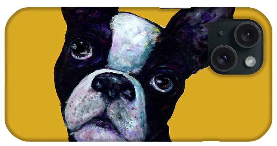 Boston Terrier iPhone Case featuring the painting Boston Terrier On Yellow by Dale Moses