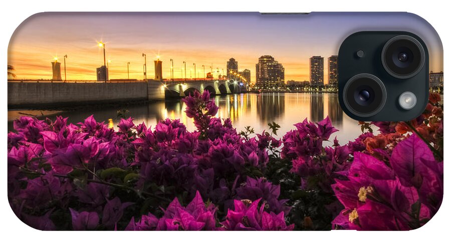 Clouds iPhone Case featuring the photograph Bougainvillea on the West Palm Beach Waterway by Debra and Dave Vanderlaan