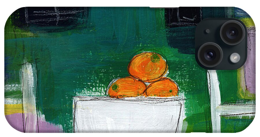Oranges iPhone Case featuring the painting Bowl of Oranges- Abstract Still Life Painting by Linda Woods