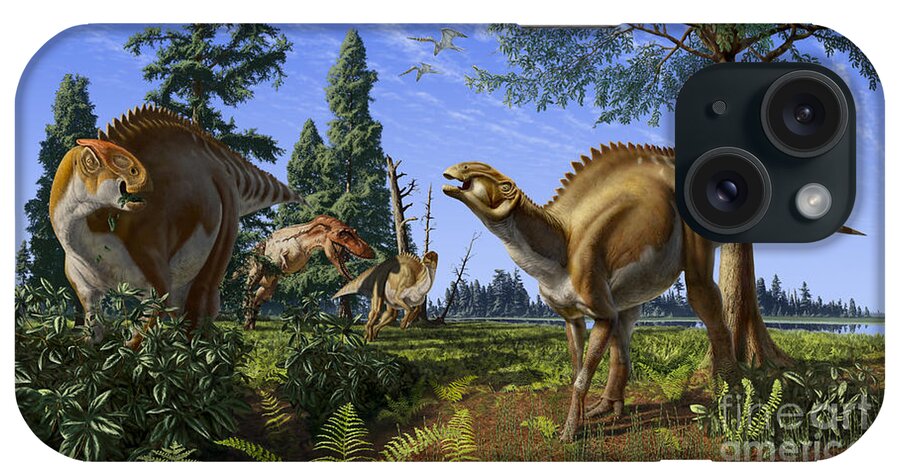 Dinosaur iPhone Case featuring the digital art Brachylophosaurus canadensis by Julius Csotonyi