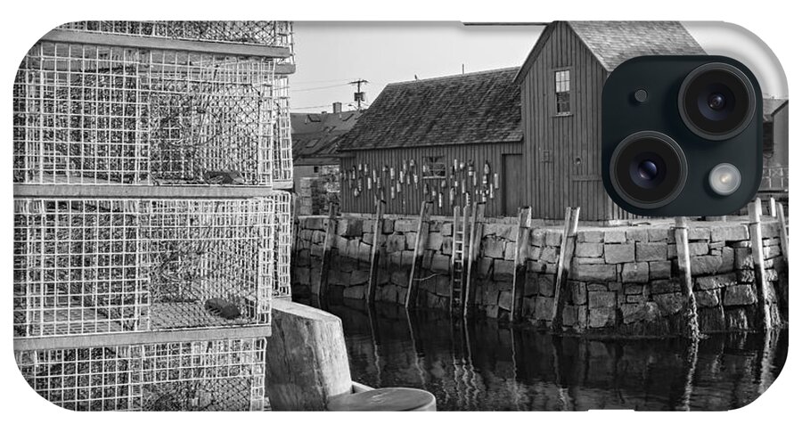 Motif No.1 iPhone Case featuring the photograph Bradley Wharf Motif #1 BW by Susan Candelario