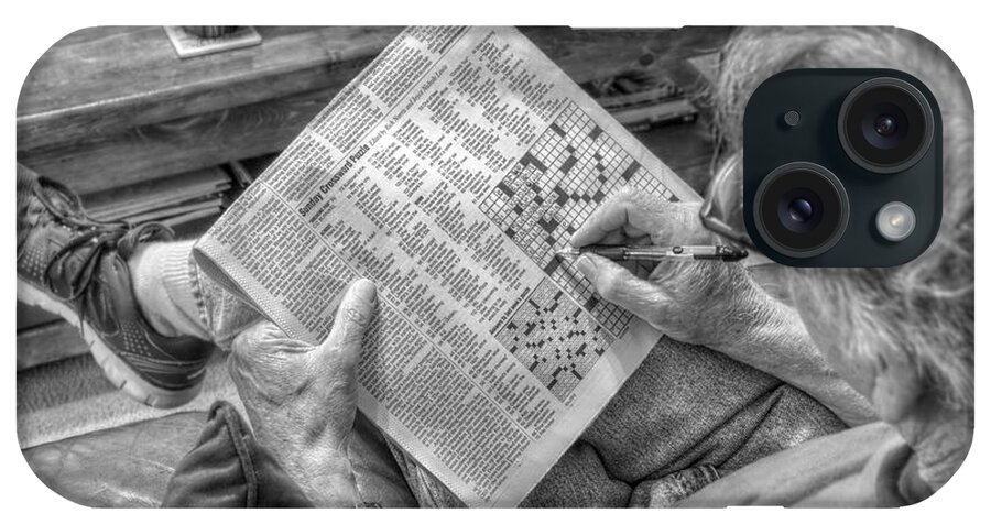 Sunday Crossword Puzzle iPhone Case featuring the photograph Mind Games - Sunday Crossword Puzzle - Black and White by Jason Politte