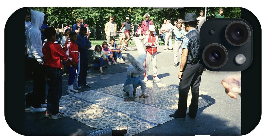 Break Dancing iPhone Case featuring the photograph Break Dancing in Washington Square Park in 1984 by Gordon James