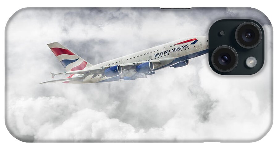 Airbus A380 iPhone Case featuring the digital art British Airways A380 by Airpower Art
