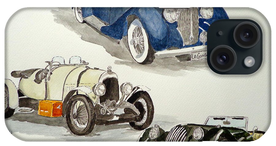 Vintage Cars iPhone Case featuring the painting British Nostalgy by Eva Ason
