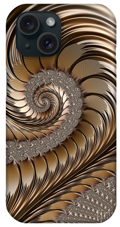 Brass Scrollwork iPhone Case featuring the digital art Bronze Scrolls Abstract by John Edwards