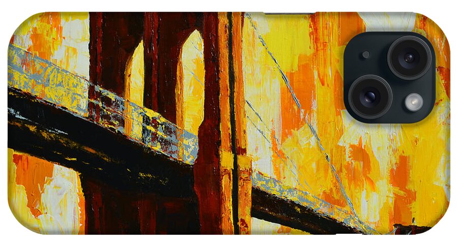 Landmark Brooklyn Bridge New York City Iconic Structures iPhone Case featuring the painting Brooklyn Bridge Landmark by Patricia Awapara