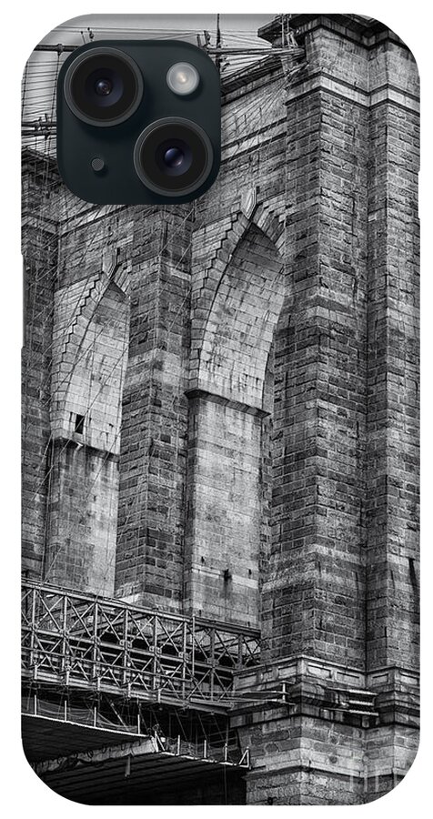 Bridge iPhone Case featuring the photograph Brooklyn Bridge Tower B and W by Jerry Fornarotto