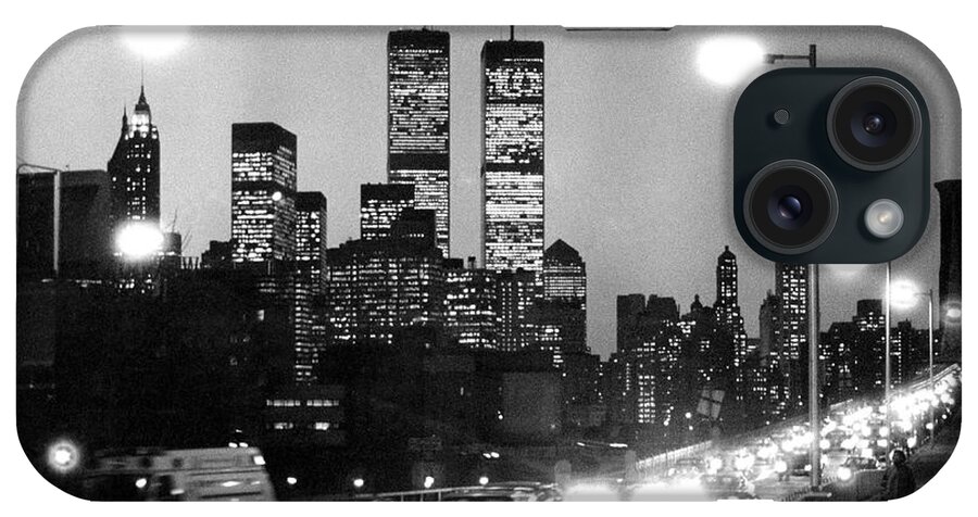 1980s iPhone Case featuring the photograph Brooklyn Bridge traffic II dusk 1980s by Gary Eason