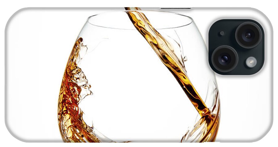 White Background iPhone Case featuring the photograph Brown Liquor Streaming Into A Glass by Chris Stein