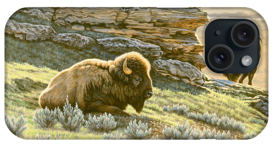 Wildlife iPhone Case featuring the painting 'Buffalo at Soda Butte' by Paul Krapf