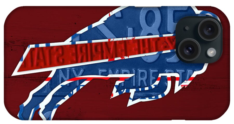 Buffalo iPhone Case featuring the mixed media Buffalo Bills Football Team Retro Logo New York License Plate Art by Design Turnpike