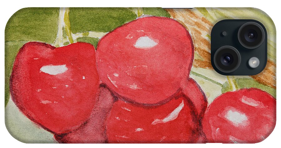 Fruit iPhone Case featuring the painting Bunch of Red Cherries by Elvira Ingram
