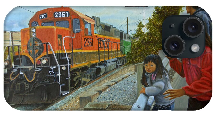 Train iPhone Case featuring the painting Burlington Northern Santa Fe by Thu Nguyen