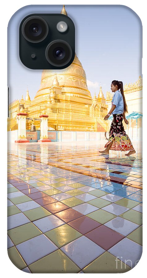 Asia iPhone Case featuring the photograph Burmese woman walking near golden pagoda - Myanmar by Matteo Colombo