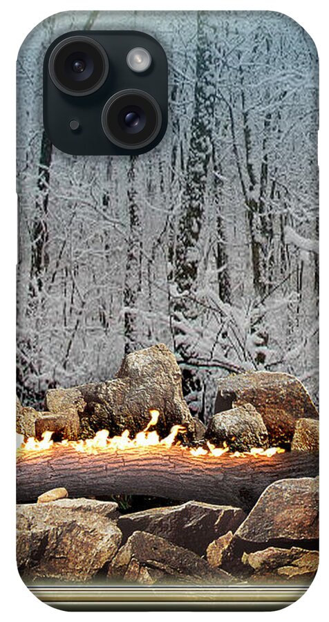 Yule iPhone Case featuring the digital art Burning Yule Log by Melissa A Benson
