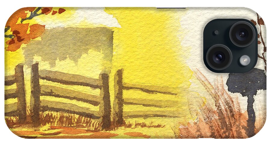 Roadside Scene iPhone Case featuring the painting By the Roadside in Autumn by Beverly Claire Kaiya