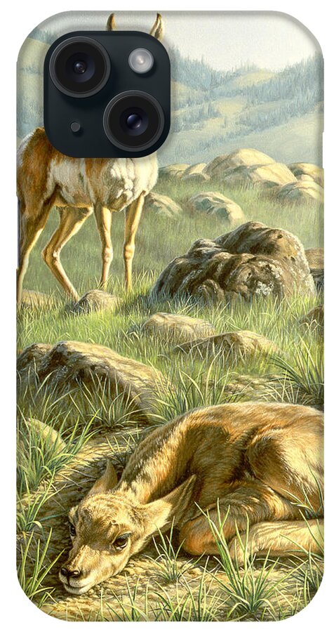 Wildlife iPhone Case featuring the painting Cached Treasure - Pronghorn by Paul Krapf