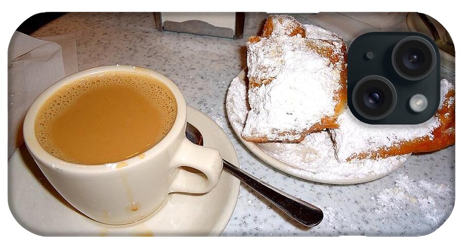Cafe Au Lait iPhone Case featuring the photograph Cafe Au Lait and Bingnets at Cafe Dumonde by Saundra Myles