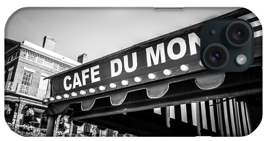 America iPhone Case featuring the photograph Cafe Du Monde Black and White Picture by Paul Velgos