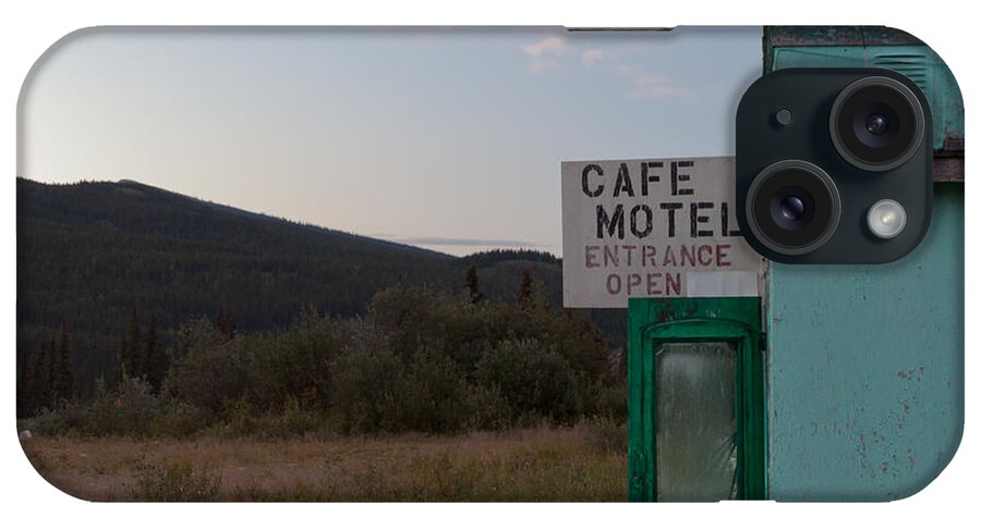 Abandoned iPhone Case featuring the photograph Cafe motel ruin structure front door wide open by Stephan Pietzko