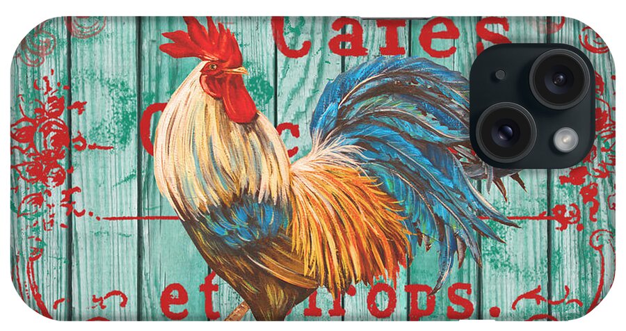 Rooster iPhone Case featuring the painting Cafe Rooster on Aqua by Jean Plout