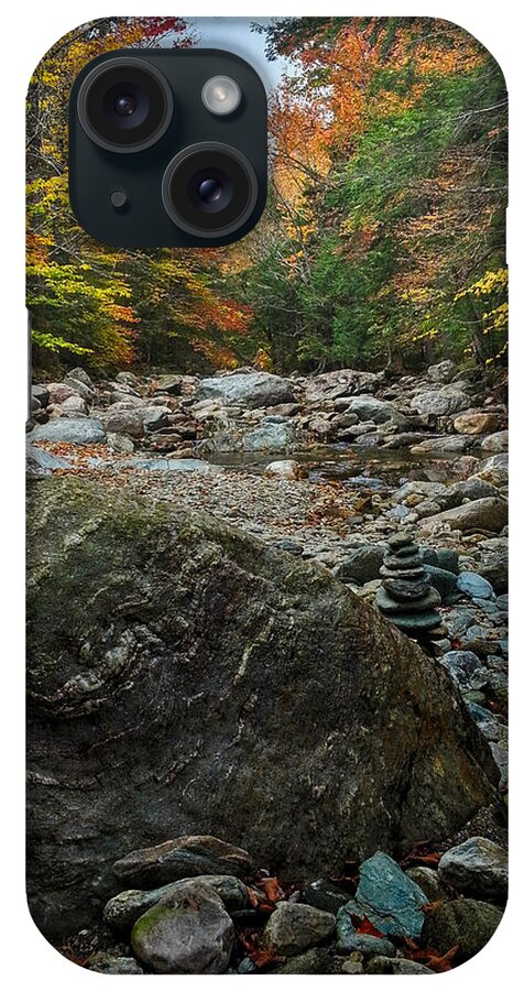 Autumn Foliage New England iPhone 15 Case featuring the photograph Cairn amid Vermont fall colors by Jeff Folger