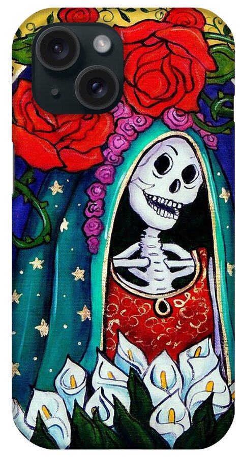 Dia De Los Muertos iPhone Case featuring the painting Calavera Guadalupe by Candy Mayer