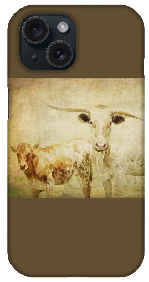Calf iPhone Case featuring the photograph Calf and Cow vintage style by Ann Powell