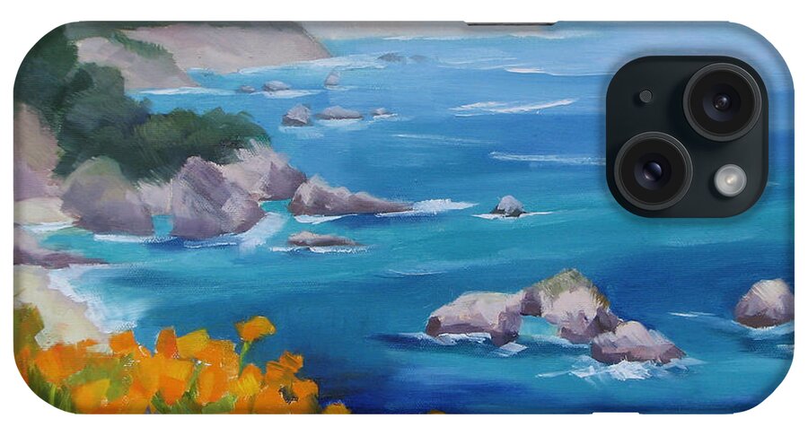 Big Sur iPhone Case featuring the painting California Poppies Big Sur by Karin Leonard