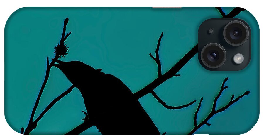 Crow iPhone Case featuring the mixed media Call of the Crow on Aqua 2 by Lesa Fine