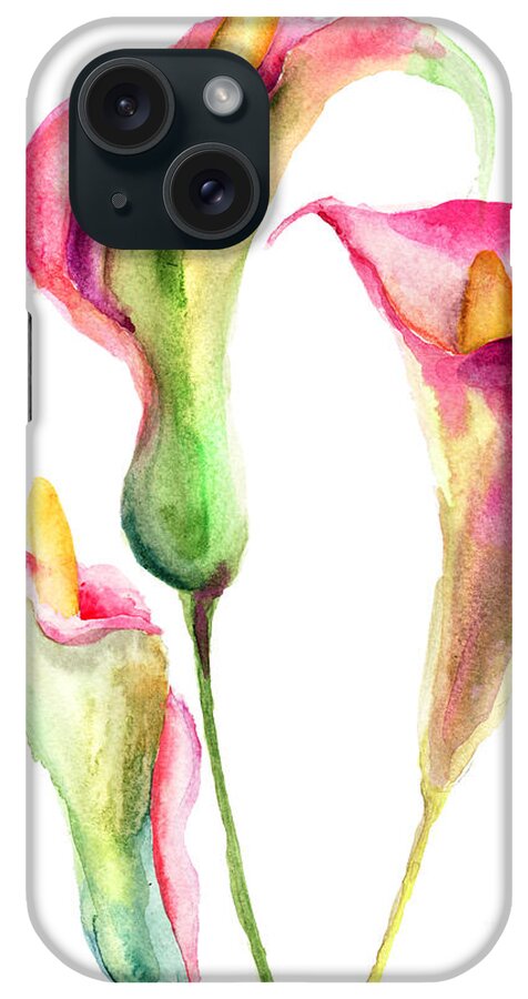 Abstract iPhone Case featuring the painting Calla Lily flowers by Regina Jershova