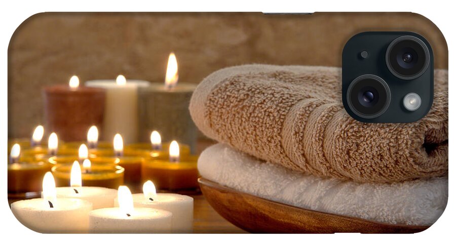 Spa iPhone Case featuring the photograph Candles and Towels in a Spa by Olivier Le Queinec