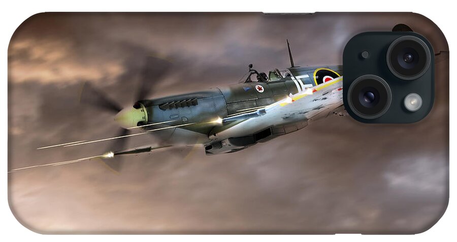Supermarine Spitfire iPhone Case featuring the digital art Cannons Blazing by Airpower Art