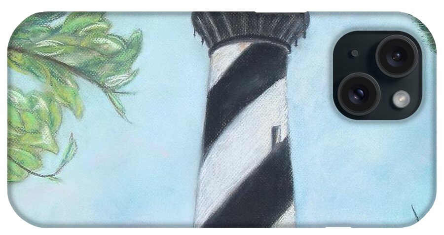 Lighthouse iPhone Case featuring the pastel Cape Hatteras Light by Cathy Lindsey